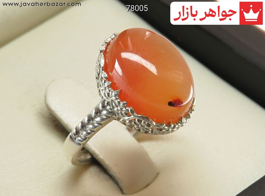 انگشتر نقره عقیق یمنی نارنجی طرح گلناز زنانه [شرف الشمس]